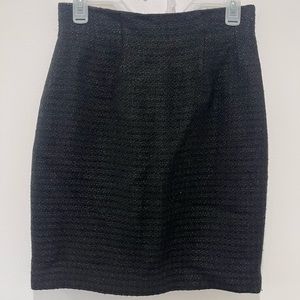 Vintage "EF" Black Tweed Woven Knee Length Pencil Skirt, Womens Size 8